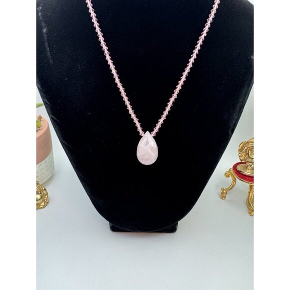 Miriam Haskell Pink Crystal Necklace Faceted Drop Vintage Signed Rare Estate - Picture 2 of 10